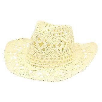 Chapeau de cowboy en paille pour femme, chapeau de cowgirl western pour les fêtes, chapeau de soleil pliable à large bord pour les vacances et la plage