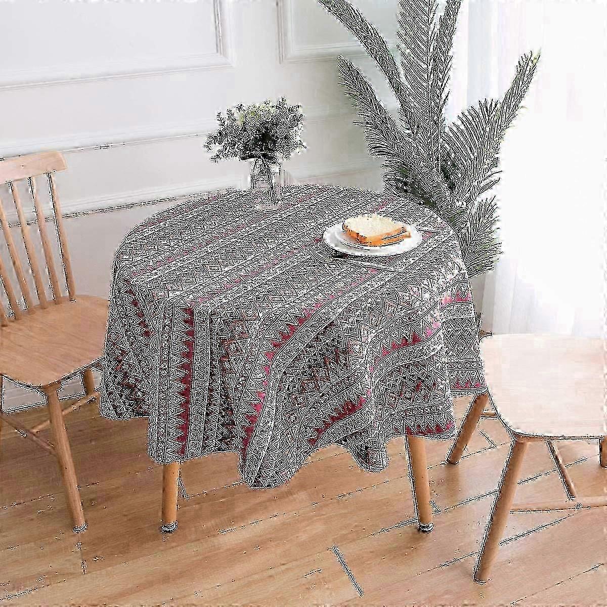 Small Round Tablecloth Cotton Linen with Round Print