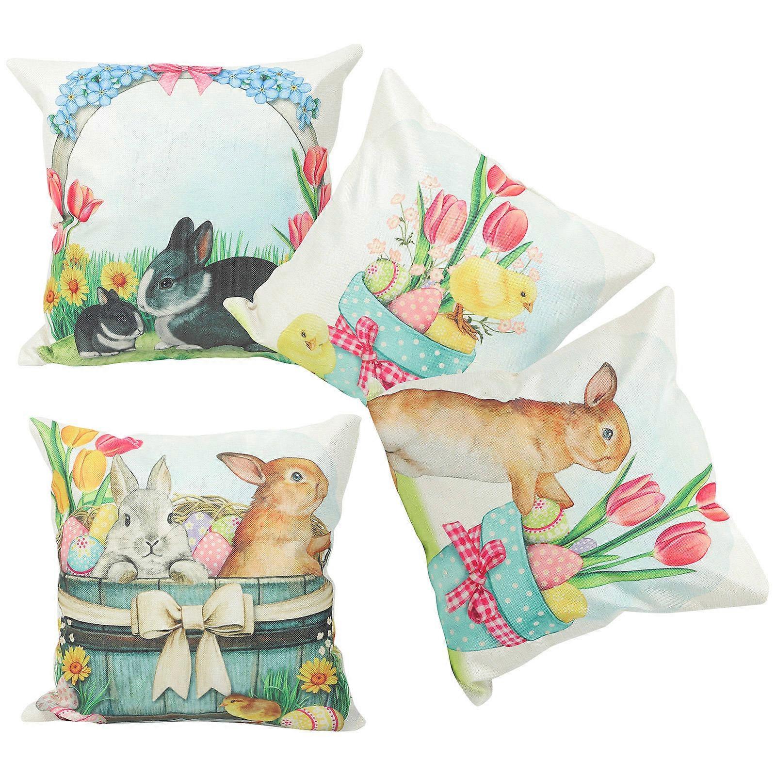 Rabbit Easter Pillowcase Set for Home Use 4Pcs Assorted Sofa Covers