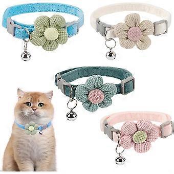 4 Pcs 4 Colors Adjustable Dog Collar with Flower Polyester Flower Pet Collar Puppy Collar with Bell Charms Adjustable Length Flower Collar