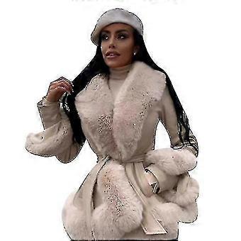Women's Trench Coat Faux Suede Jacket Winter Hooded Overcoat With Belt 26-27