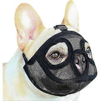 Mesh Dog Muzzle Short Snout Dog Muzzle Adjustable Breathable Mesh Bulldog Muzzle for Biting Chewing Barking Dog Mask, Black XS Neck Circumference 26-