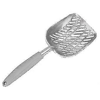 R8 Aluminium Alloy Cat Litter Scoop, Grey, Ergonomic Handle, Anti-Scatter Sides, Large Shovel