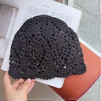 Rhombus pattern hand-crocheted headgear literary retro versatile spring and summer travel cotton hat women
