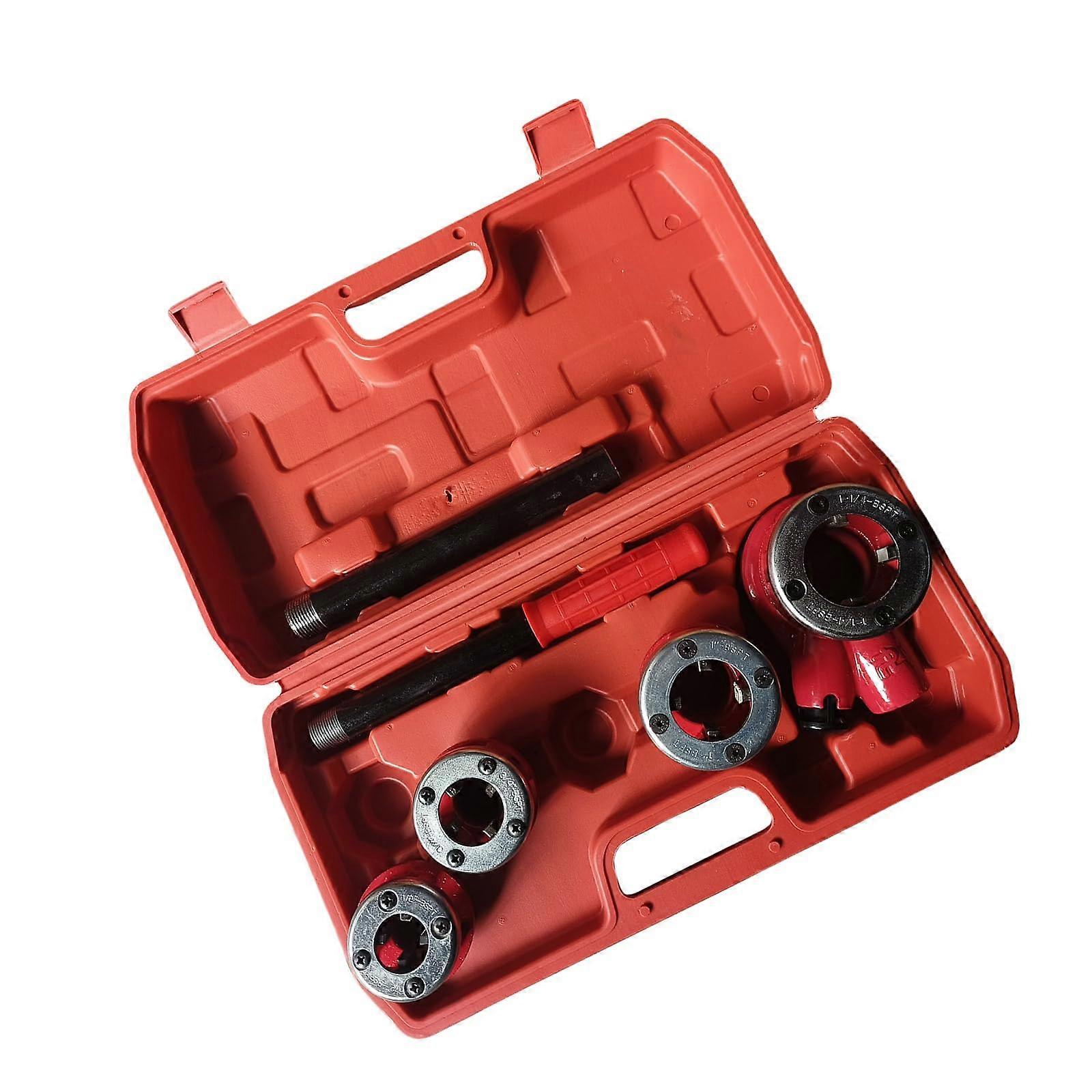 Ratcheting Pipe Threader Kit 4 Piece Complete Set with Storage Case Manual Plumber Pipe Threading Tool Set