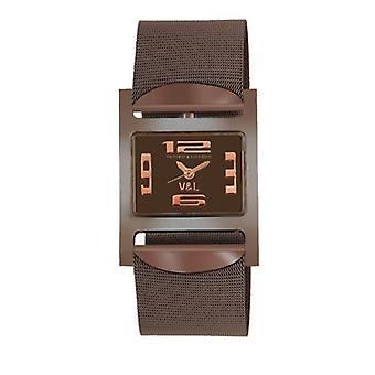 V et l tempo 6:00 am Quartz Analog Woman Watch avec bracelet en acier inoxydable VL002606