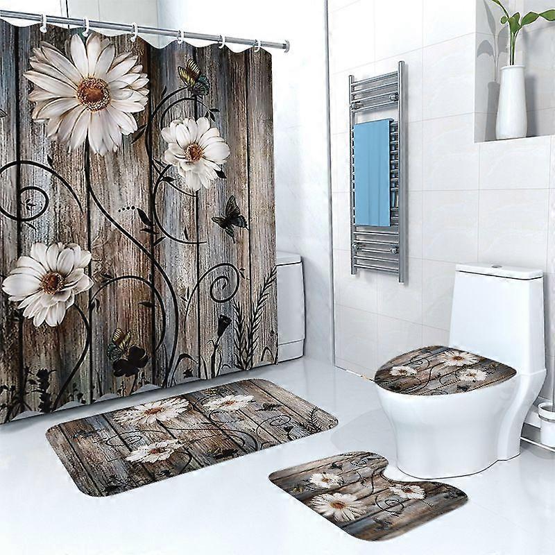 Rustic Daisy 4 Pcs Polyester Floral Bathroom Shower Set