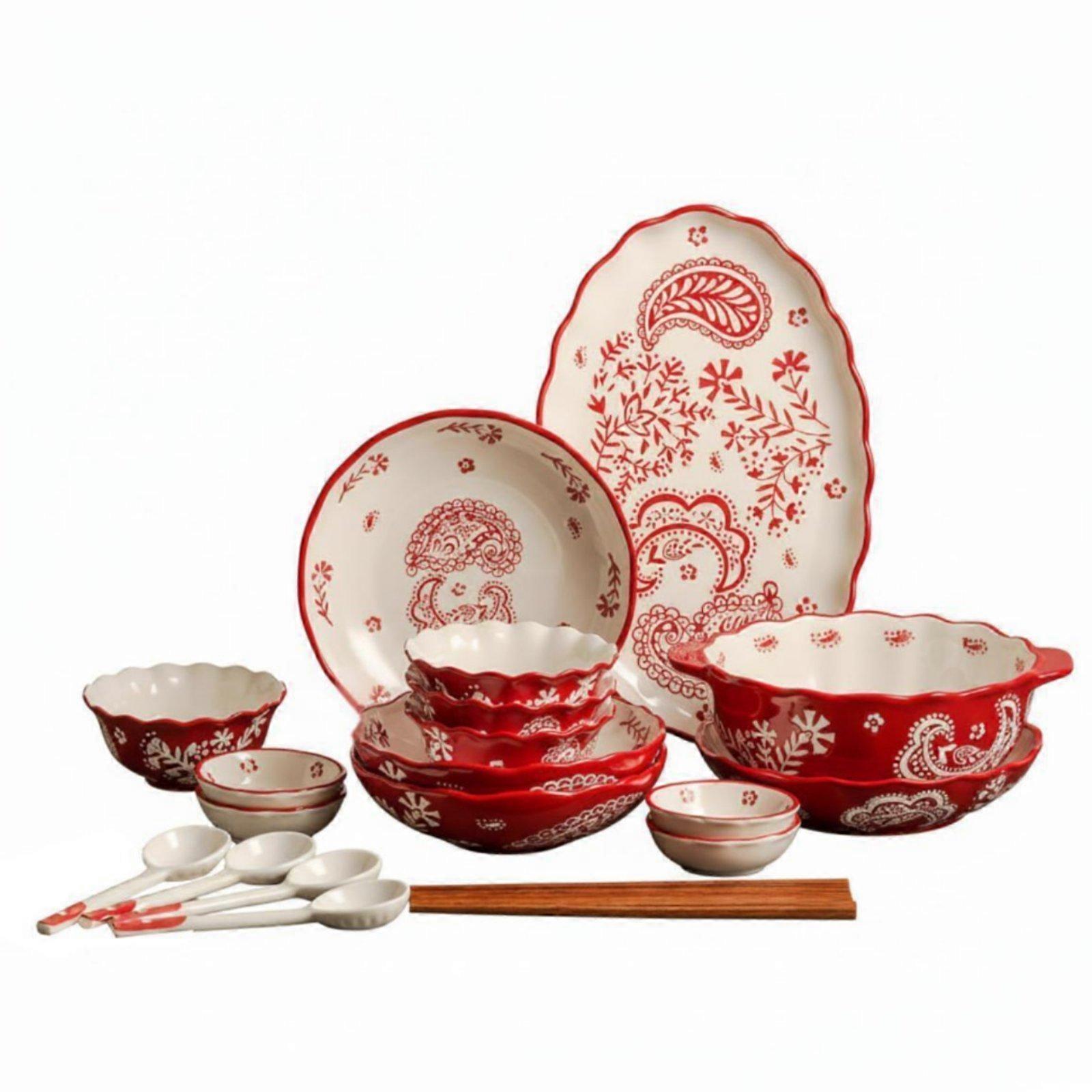 Ceramic Dinnerware Set, Floral Border, Gift Box, Housewarming, Wedding