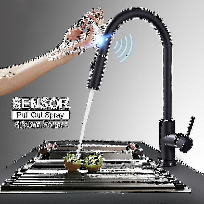 Touch Sensor Kökskranar Svart Utdragbar sensorkran Rostfritt stål 360 Rotation Blandat