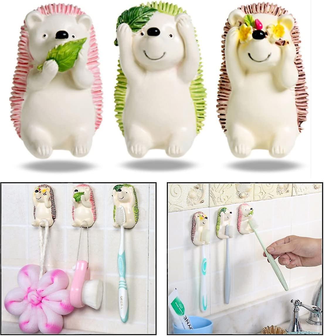 3 מחשבים מחזיק מברשת שיניים יצירתי לבעלי חיים, וו מברשת שיניים עמיד למים דבק עצמי