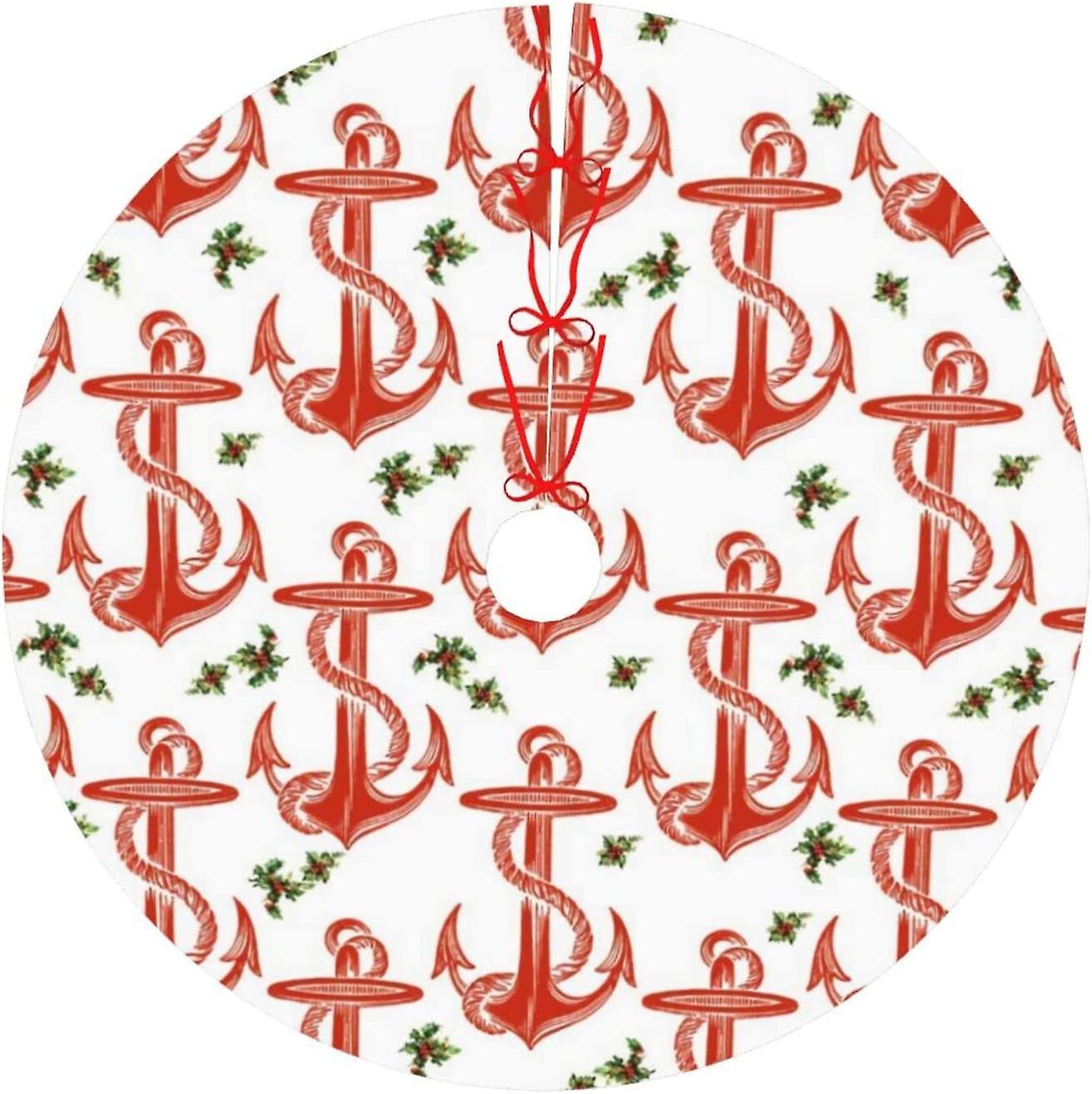 Vintage Anchor Red Holly 48'' Christmas Tree Skirt Large Xmas Tree Skirt Mat