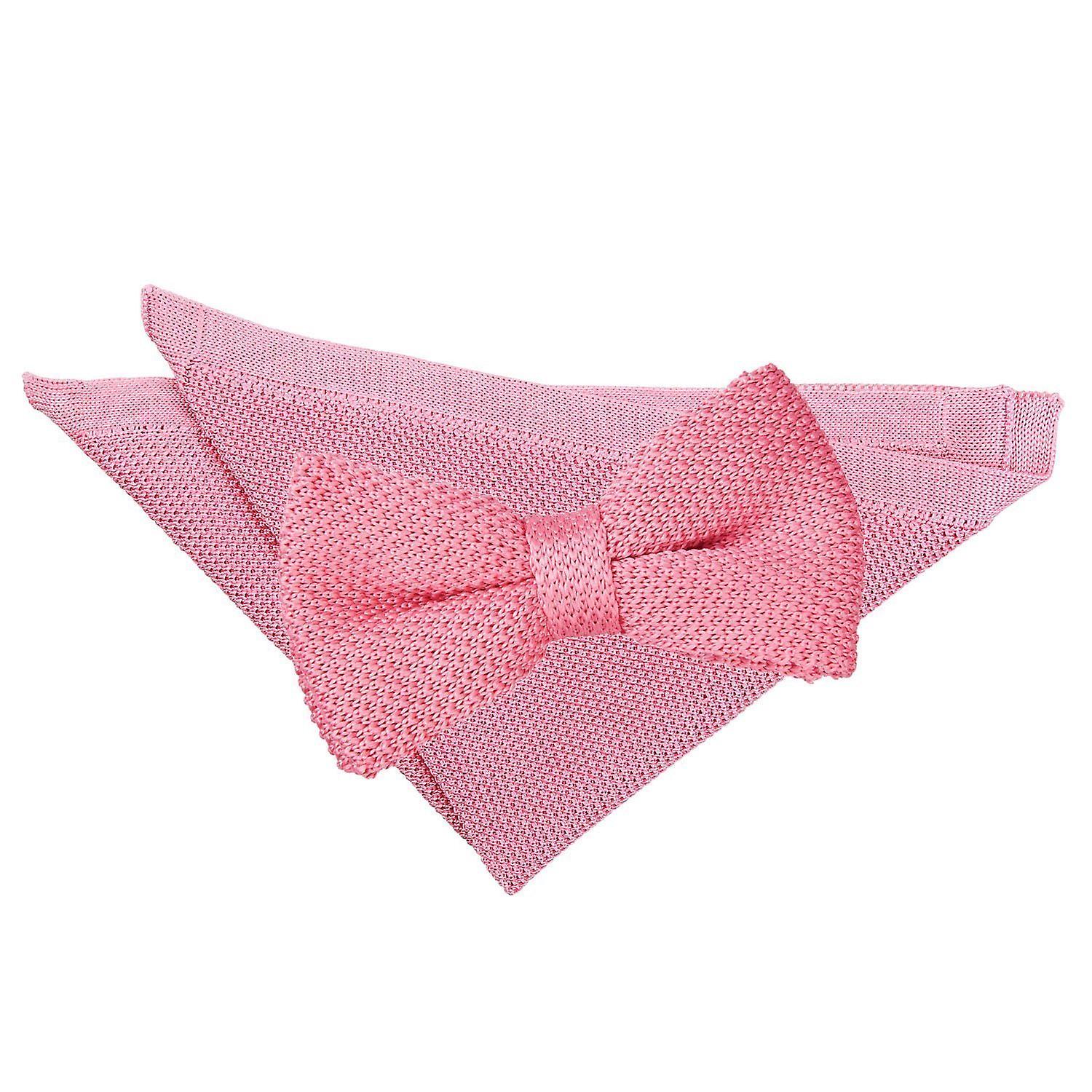 Strawberry Pink Knitted Bow Tie and Pocket Square Set