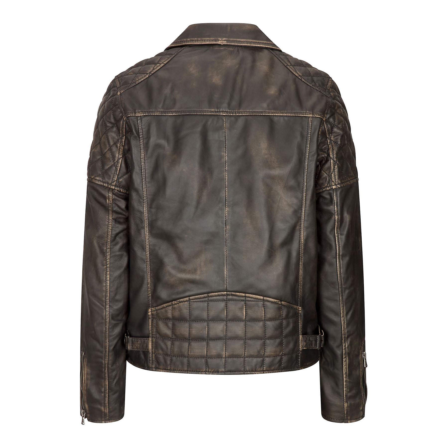 Leather Jacket Men Brown Men's Vintage Biker Jacket – Real Washed