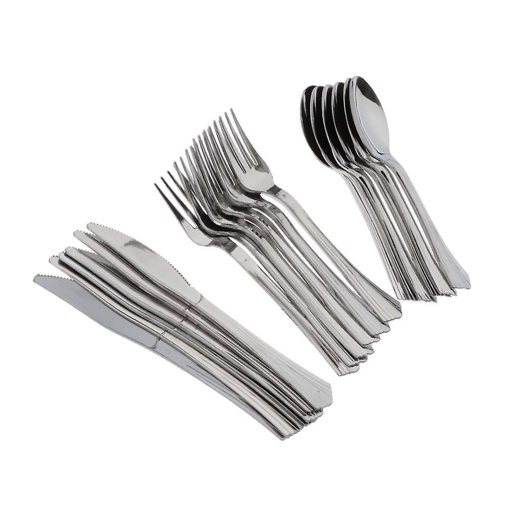 18/set Tableware Disposable Plastic Cutlery Set Forks Knives Spoons  Golden