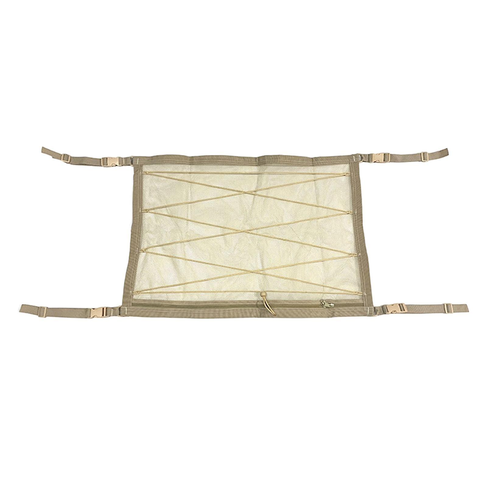 Double Layer Car Ceiling Storage Net Adjustable for Towels Tent SUV Beige 80cmx55cm