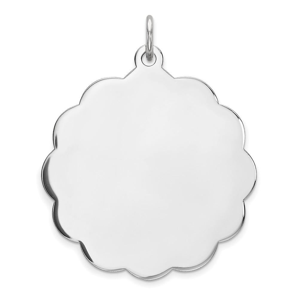 925 Sterling Silver Polished Engraveable Disc Charm 32x26mm Wide Pendant Necklace for Women