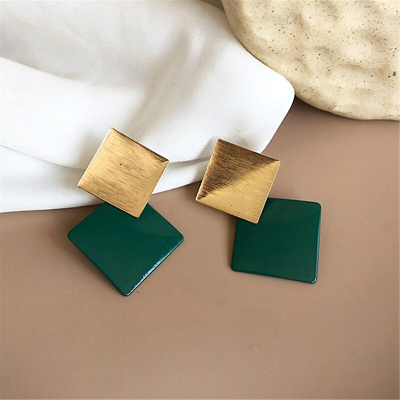 Women Earring Girl Stud Ear Drop Geometric Metal Pendant , Retro Exaggerated S, Stitching Colorful Pendant