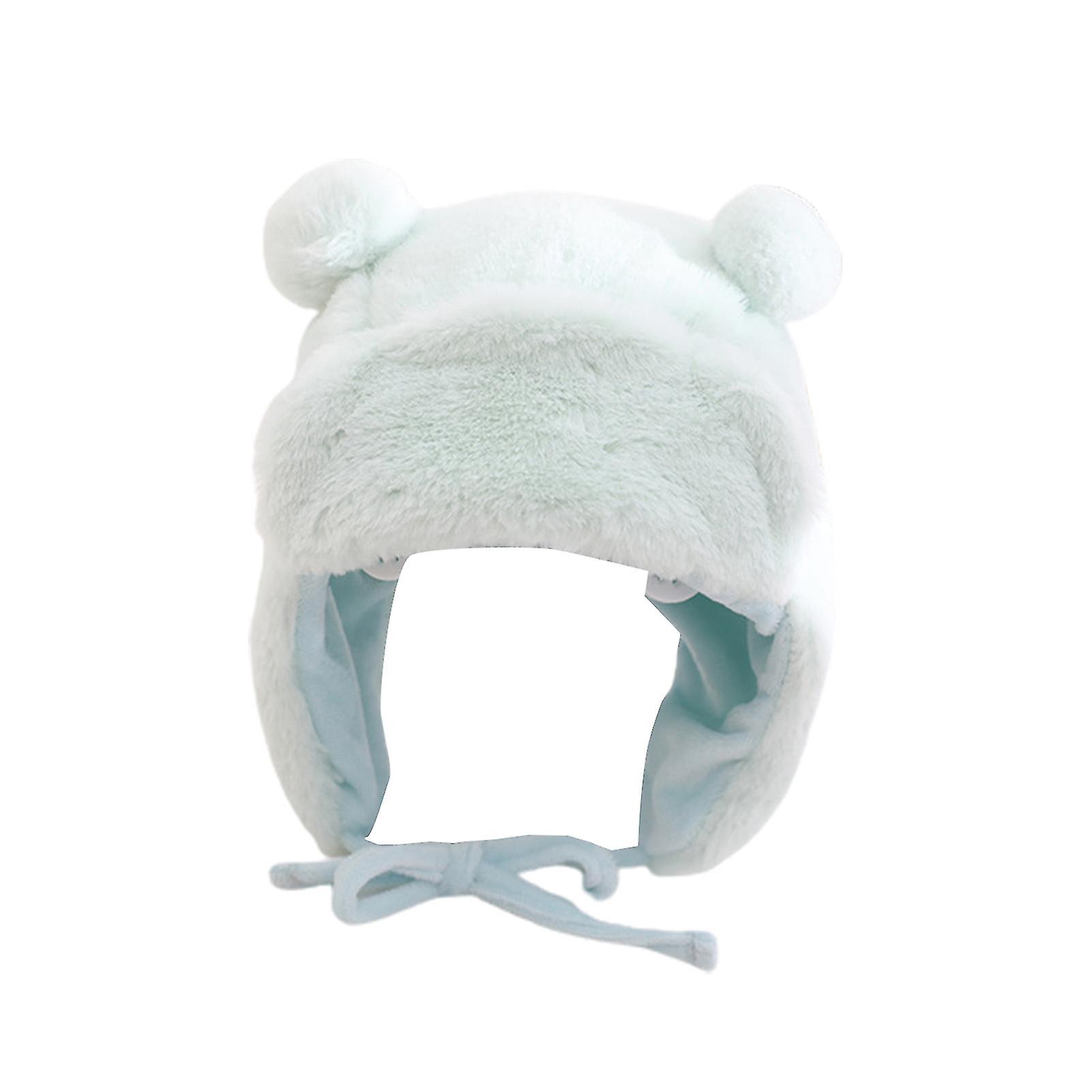Bear Ear Decor Lace-up Solid Color Winter Beanie Cute Baby Soft Plush Ear Protection Hat Baby Accessories