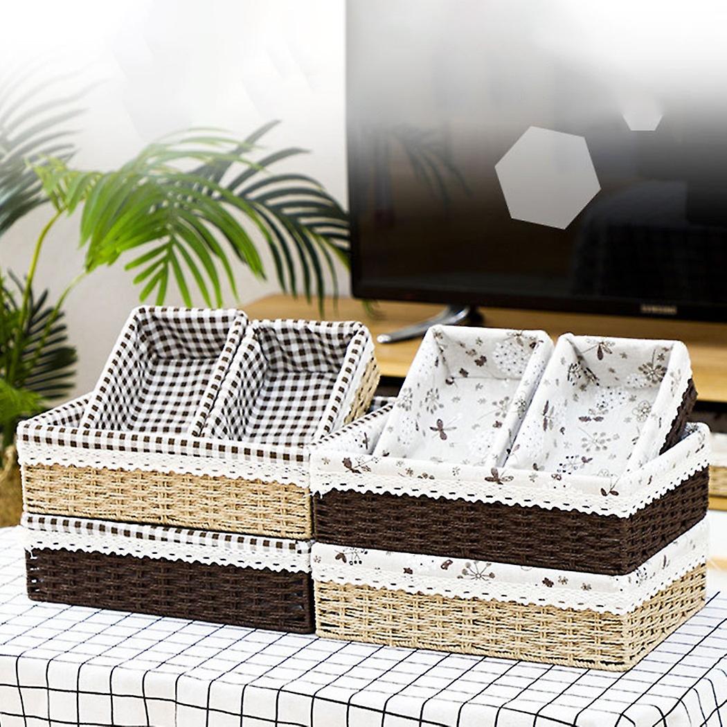 Rattan Storage Hamper Box Woven Bath fbathroom Desktop Clutter Storage Basket