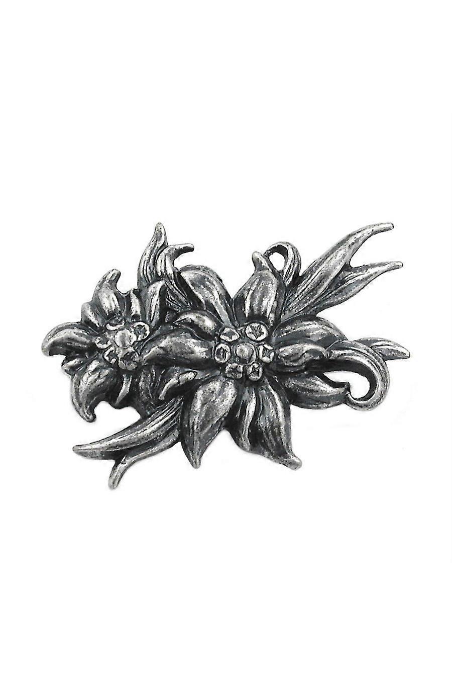 Brooch 2x Edelweiss Antique Silver Coloured - Gl06646