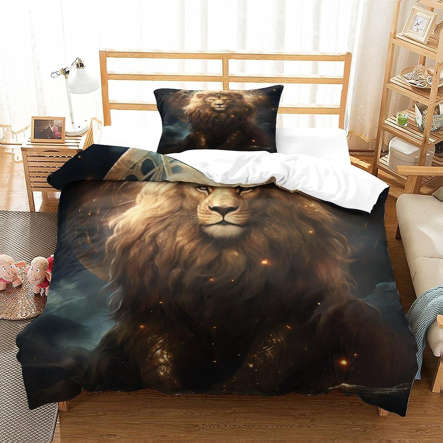 Starry Sky, Lion Påslakan Set för barn Sängöverdrag Vuxna Sovrum, 3D Tarot Style Sängkläder Täcken Överkast, Mjuk Microfiber Sänguppsättning 2-delat set 