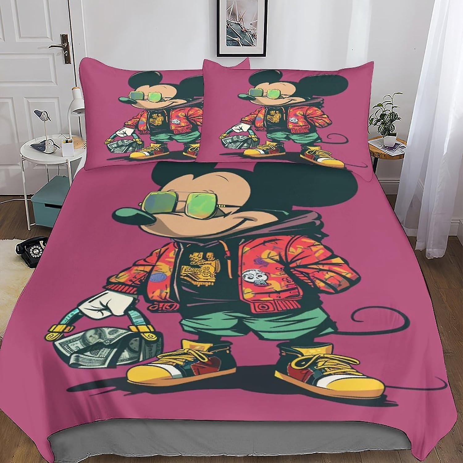 DSJackson Mickey Mouse 3PCs Duvet Cover 3D Print Cartoon Quilt Cover Bedding Set with Microfiber with Hidden Zipper Closure with Pillowcases Kids Adul