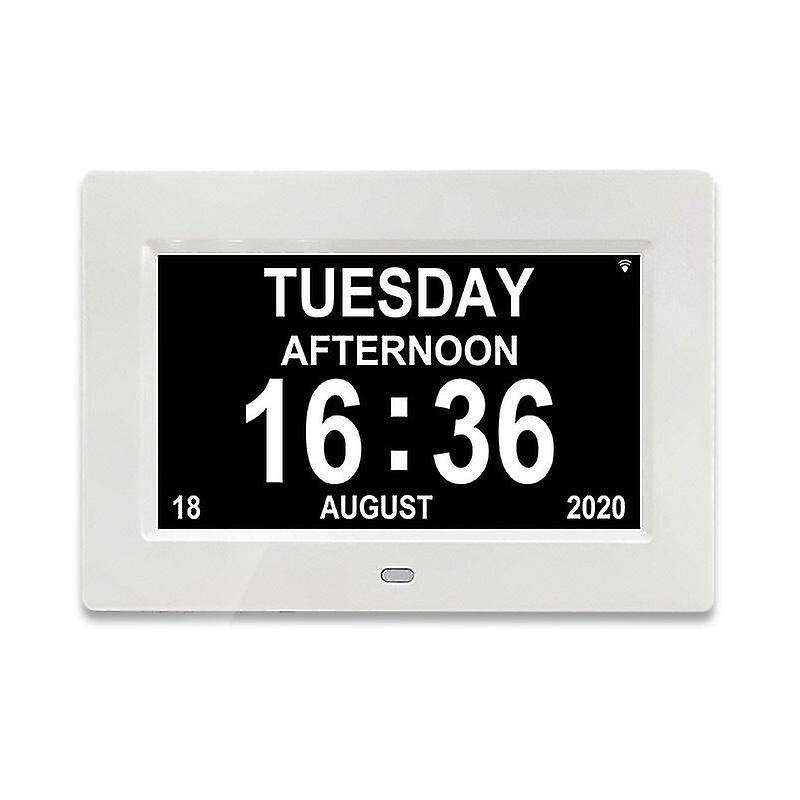 Alzheimer's Clock - 7" LCD Digital Calendar Clock with Date, Day, and Time for Seniors (White)