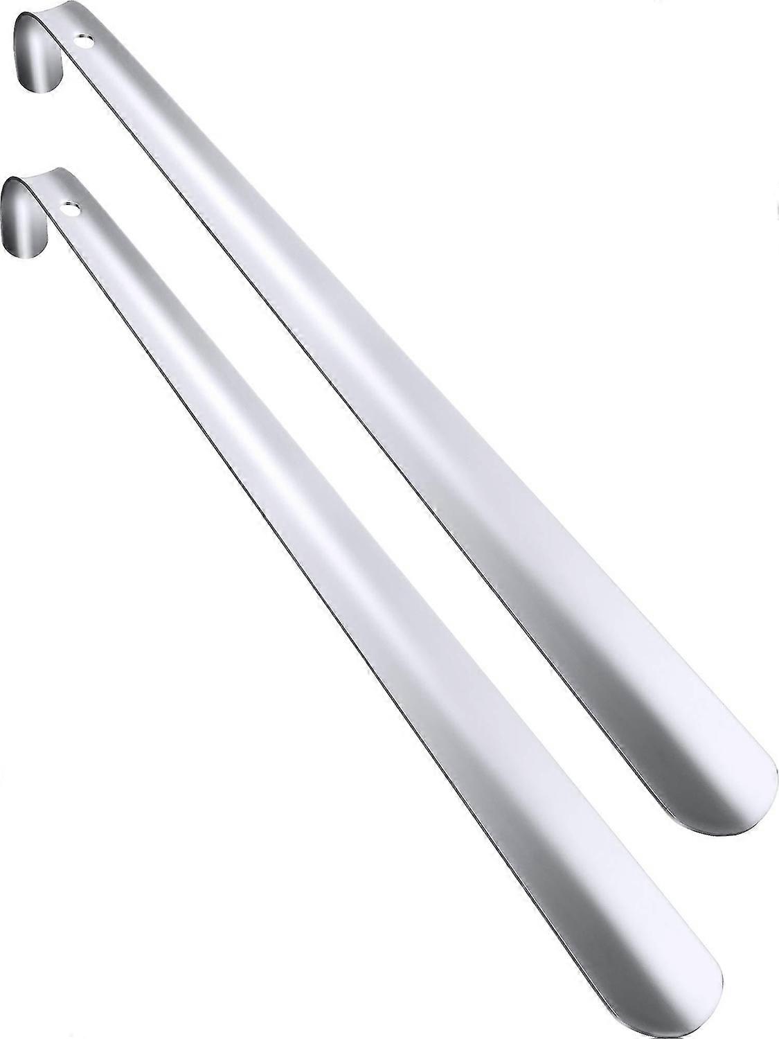 مجموعة من قطعتين من لبيسة الأحذية المصنوعة من الفولاذ المقاوم للصدأ بمقبض طويل وقبضة مريحة لكبار السن