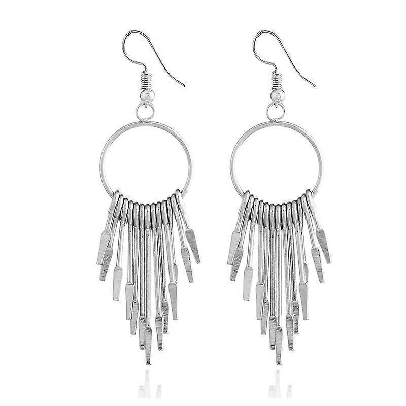 Shimmering Fan Statement Sterling Silver Dangle Boho Earrings, 0.79x2.28 in
