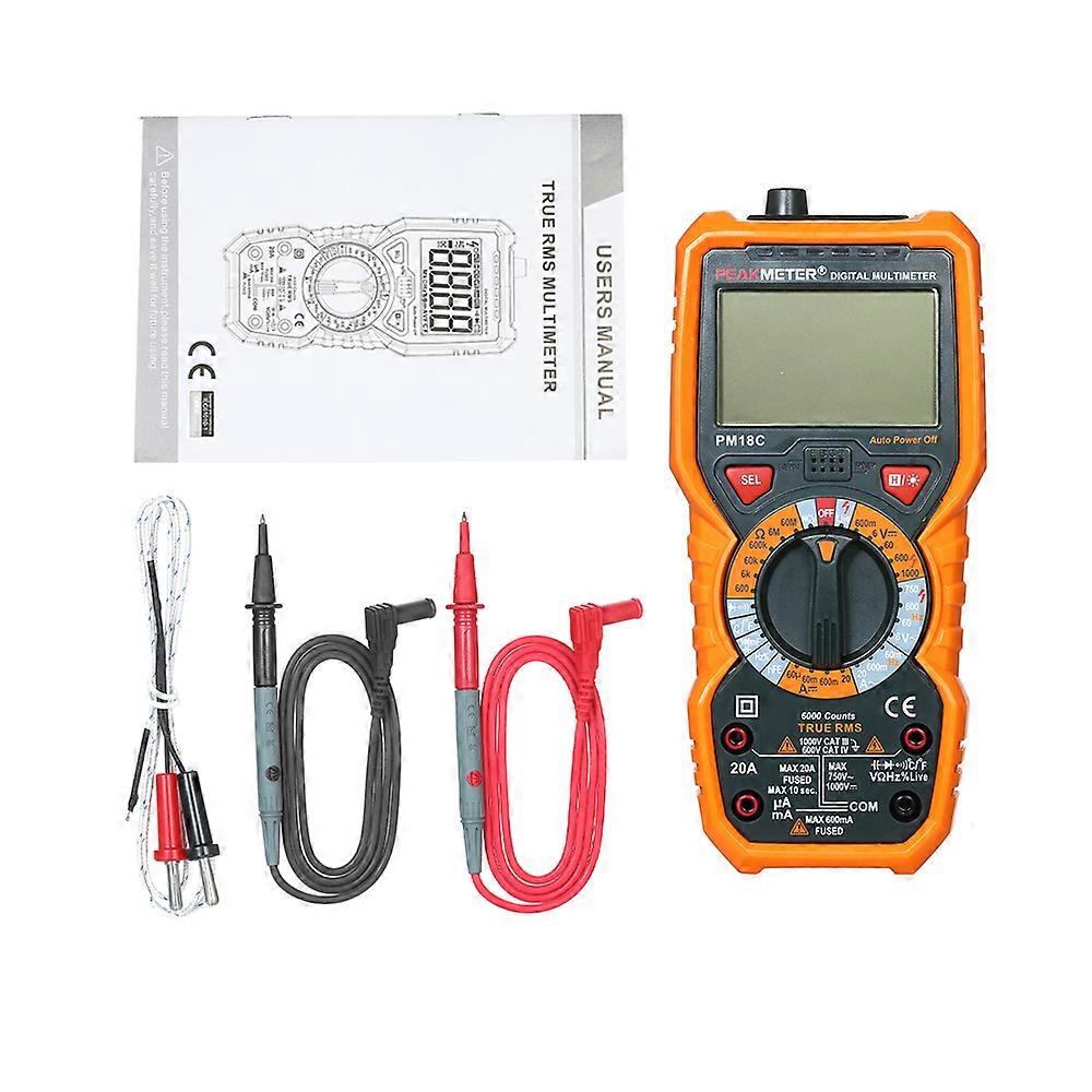PEAKMETER PM18C True RMS Multifunctional Digital Multimeter Measuring AC/DC Voltage Current Resistance Capacitance Frequency Temperature hFE NCV Live 
