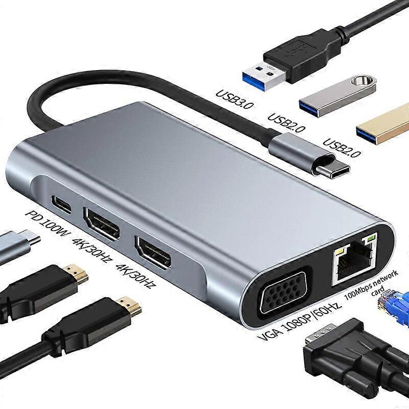 8 In 1 SMT Dock Type C External Same Display Different Display Notebook 4K Dual HD Dock