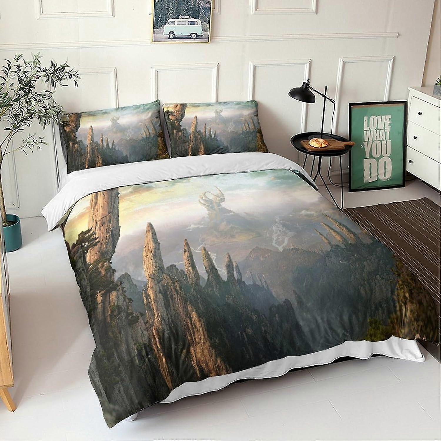 A Magical Landscape Bedding Set Bedding Set for Adults and Children D Landscape Print Pattern Soft Microfiber Duvet Cover with Pillowcases 135*200 CM