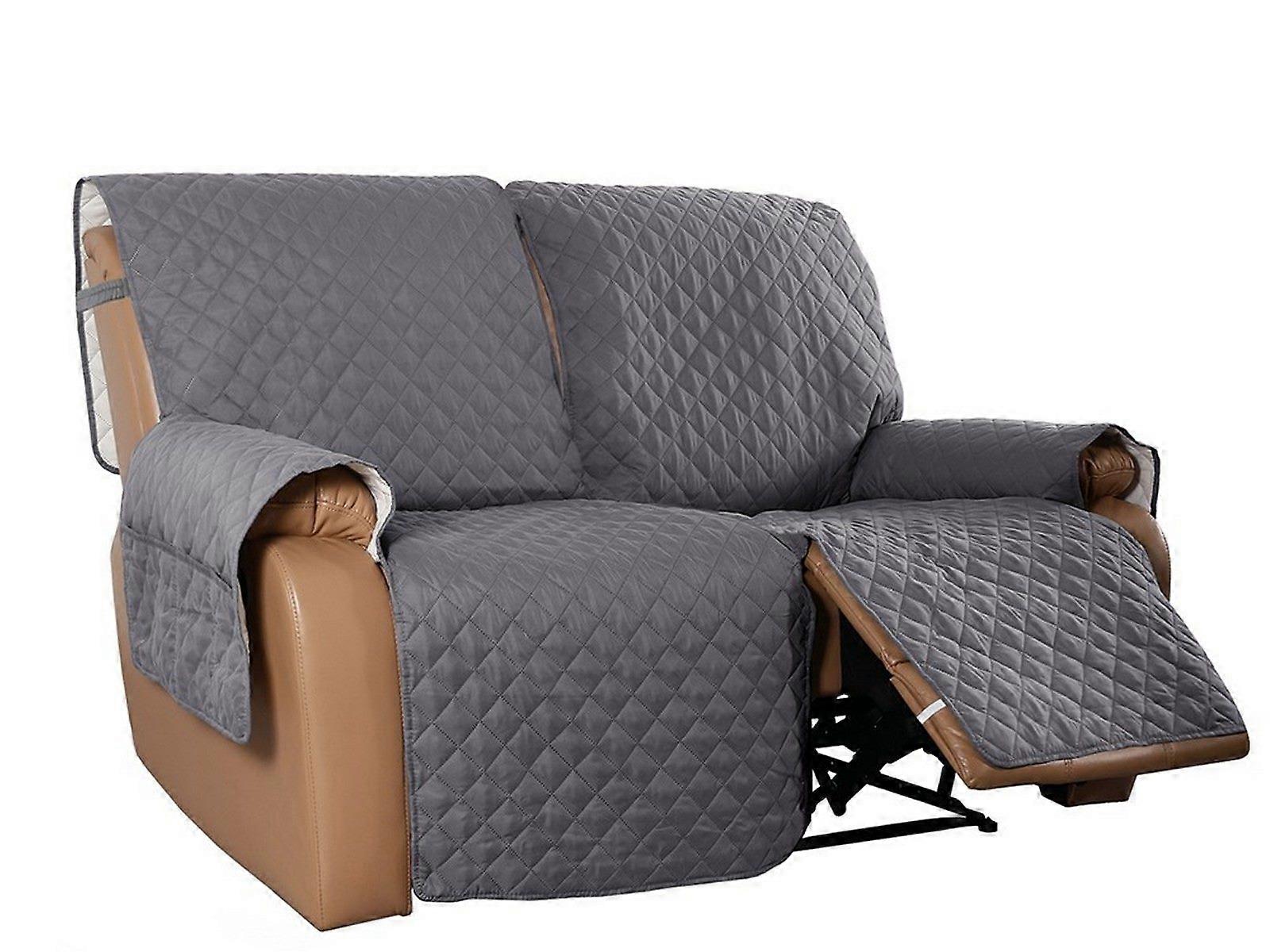 2 Seater Water Resistant Split Recliner Cover Sofa Couch Slipcovers Grey