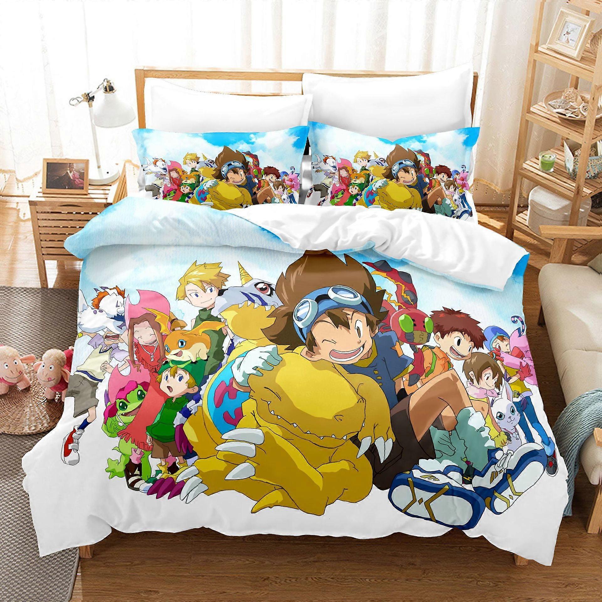 ملاءات السرير g1707 Digimon موضوع الكرتون أنيمي مجموعة الفراش أنيمي 3 قطع مجموعة أغطية لحاف الطباعة الرقمية ثلاثية الأبعاد مزدوجة / كاملة / كوين / كينج مقاس - 19 ||