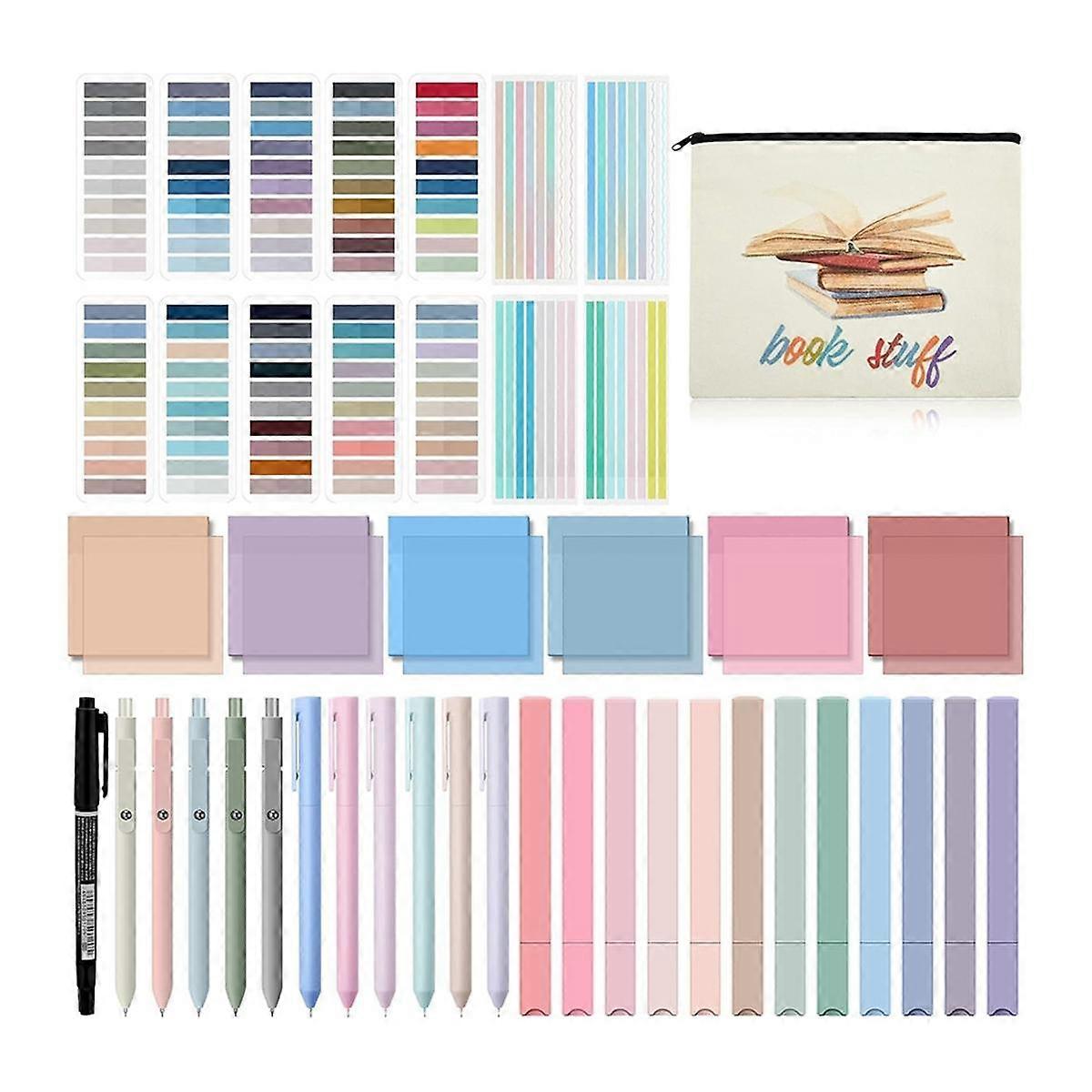 Book Annotation Kit, Set of Pencil Case Pouch,300 Sheets Transparent Sticky Notes, for Book Lover G