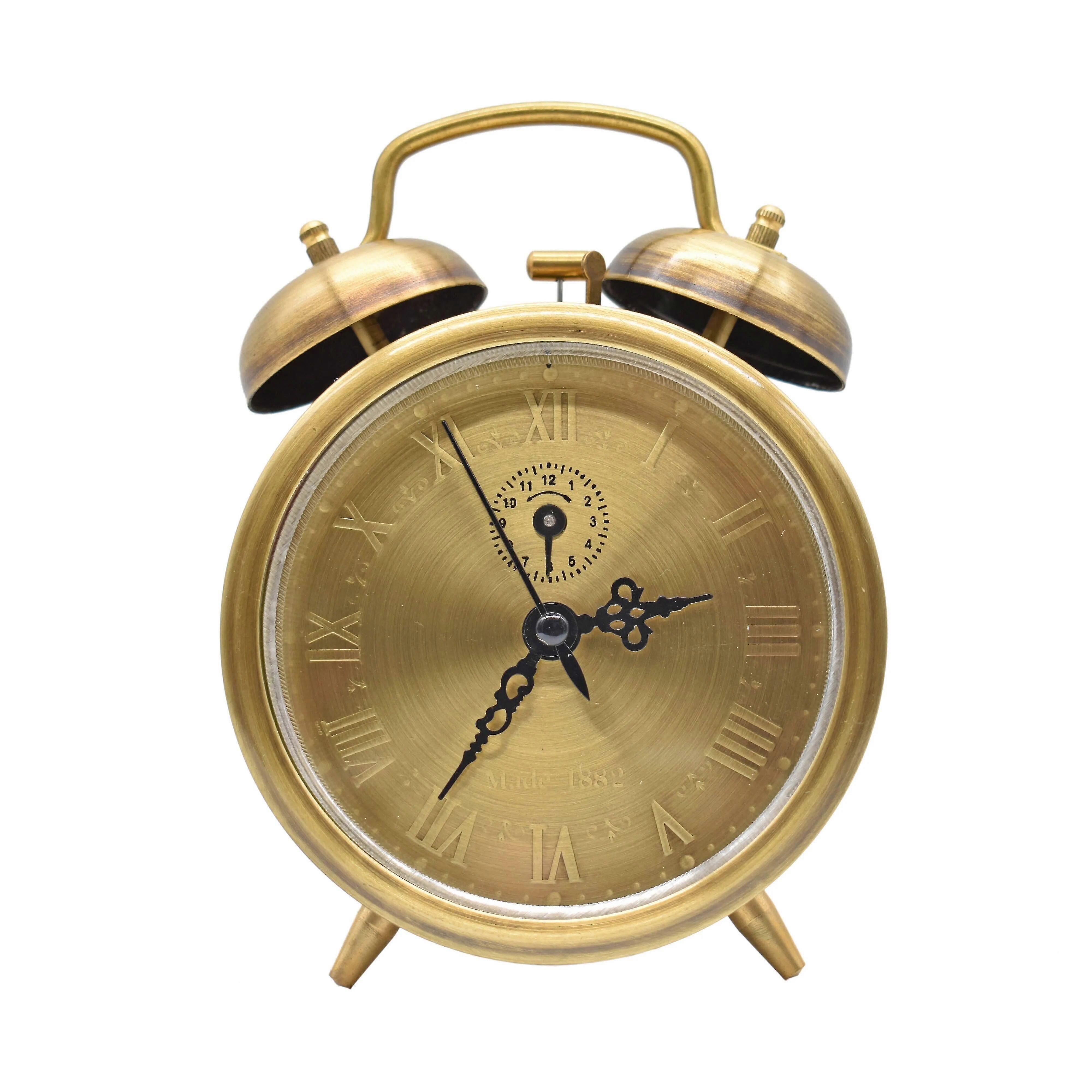 Retro mekanisk vækkeur Silent Gold Clockwork Table Clock Vintage sengevækkeure Moderne ren kobber soveværelse indretning
