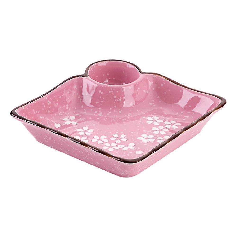 Dumpling Dish with Vinegar Dish, Ceramic Partitioned Dish, Japanese Tableware, Household Dumpling D