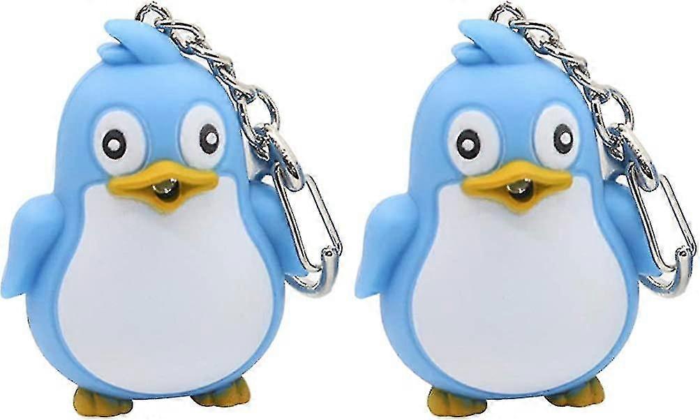 2pcs Penguin Keychain Led Lighting With Sound Pendant Handbag Charm Gift (blue)
