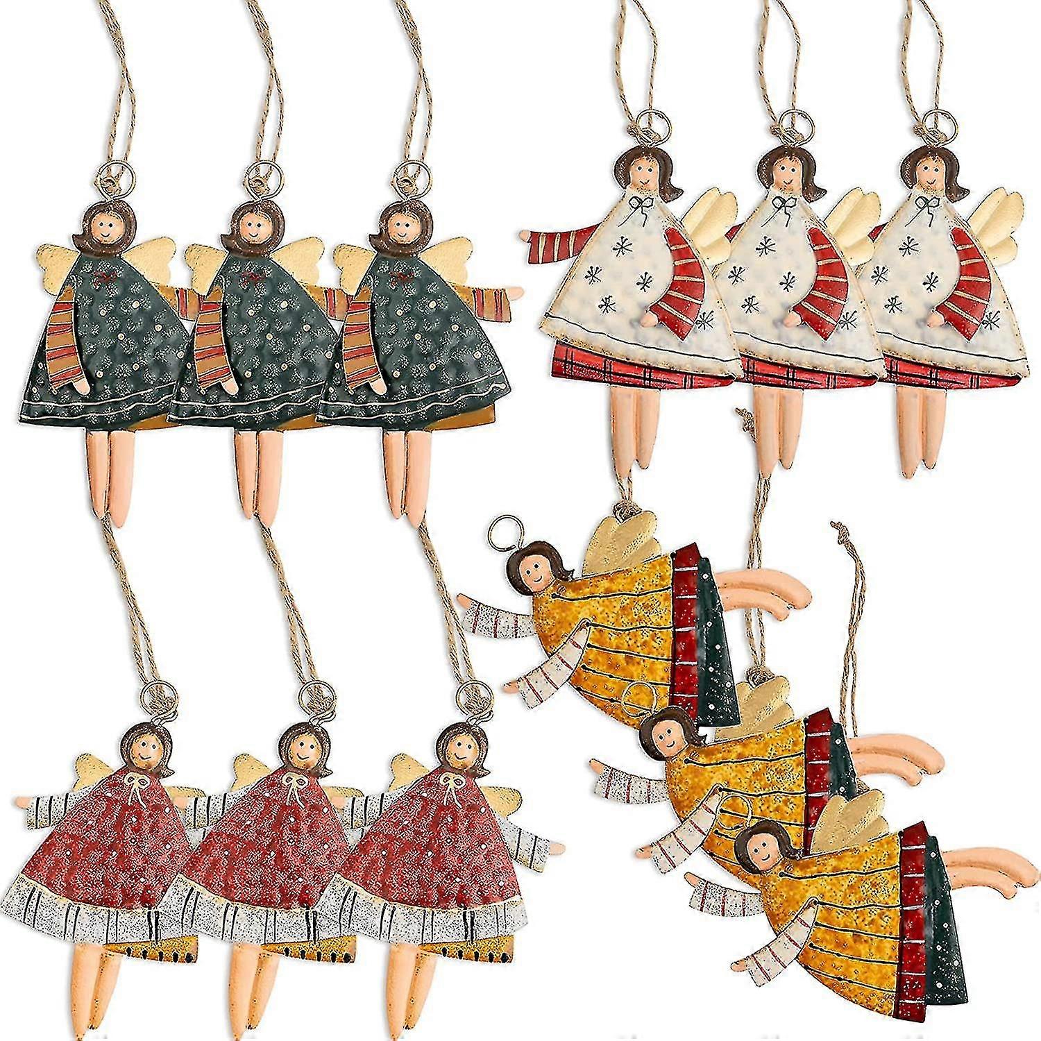 Christma Santa Ornaments Tree Decorations Dancing Flying Tin Angels (set Of 12)--