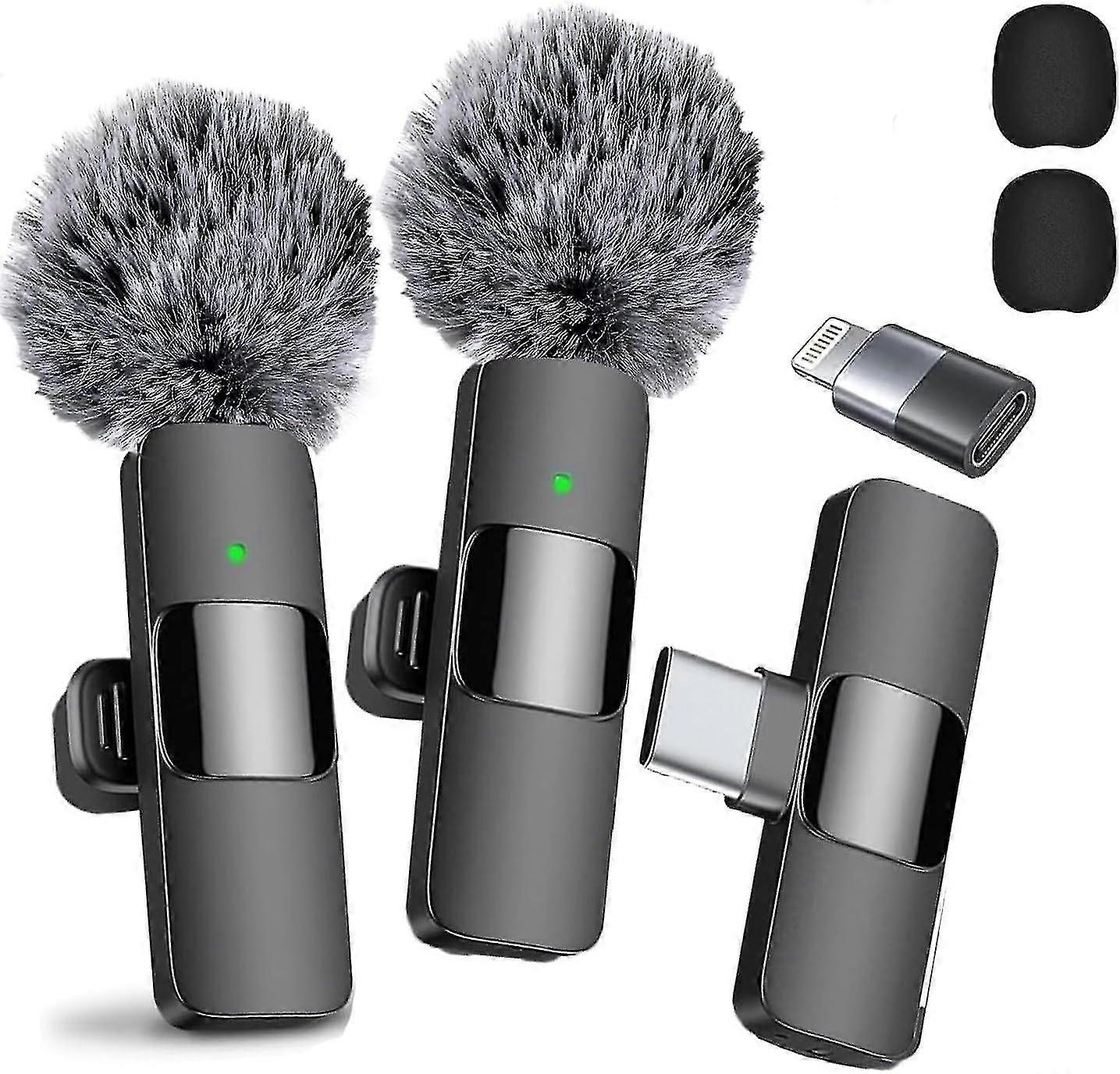2024 Professional Wireless Lavalier Microphone 2 Pack Noise Canceling Crystal Clear Recording with USB-C for iPhone 15 Pro Max, iPad, Android, Live St