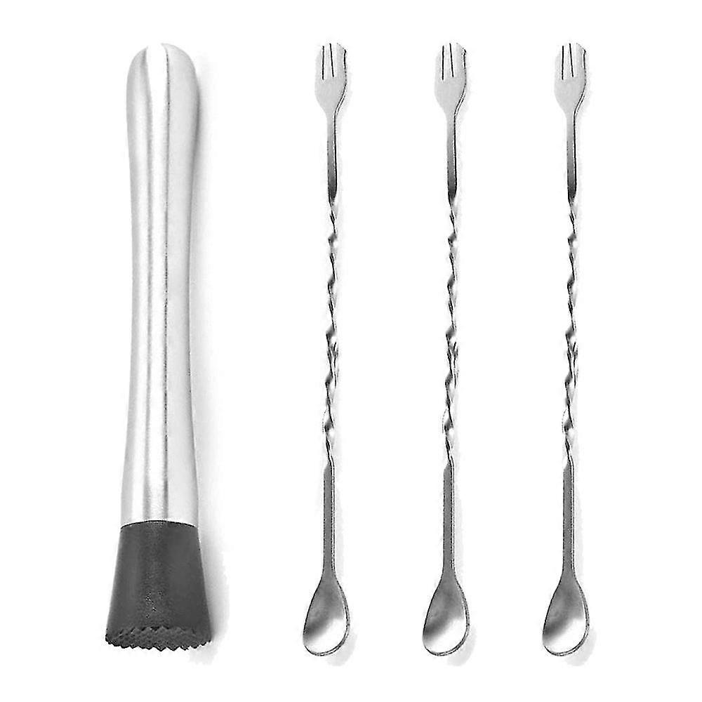 8inch Stainless Steel Muddler & 10inch Mixing Spoon Home Bar Tool Set,for Make Mojito Mint Juleps Dr