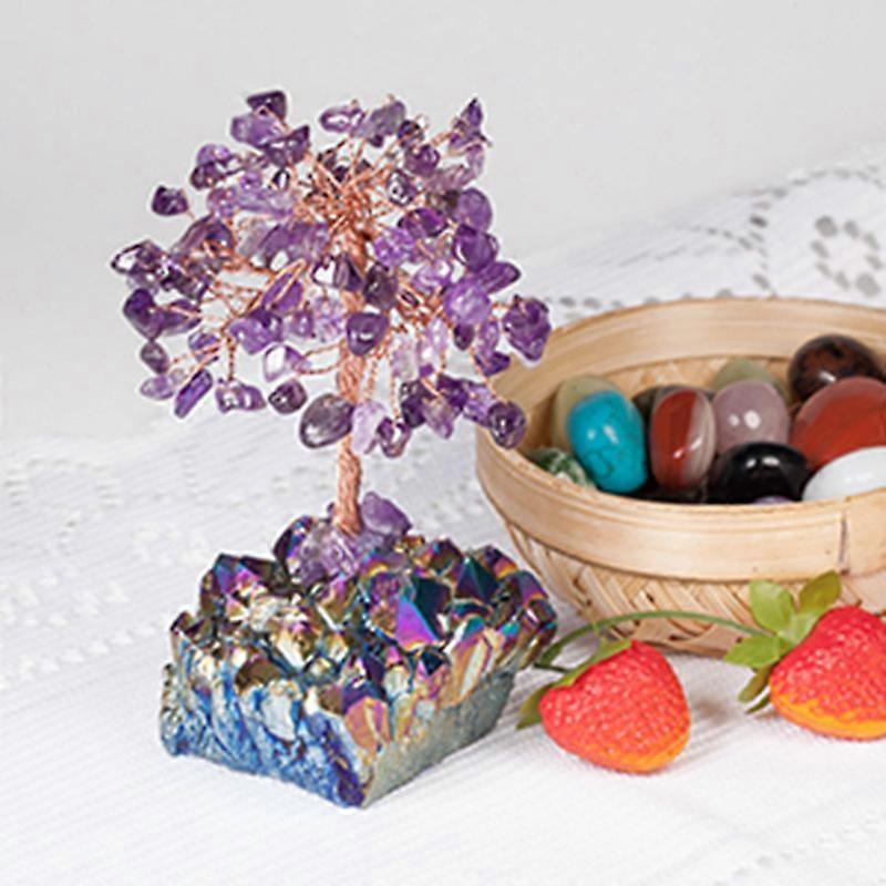 Amethyst, rainbow quartz cluster titanium Bonsai crystal base