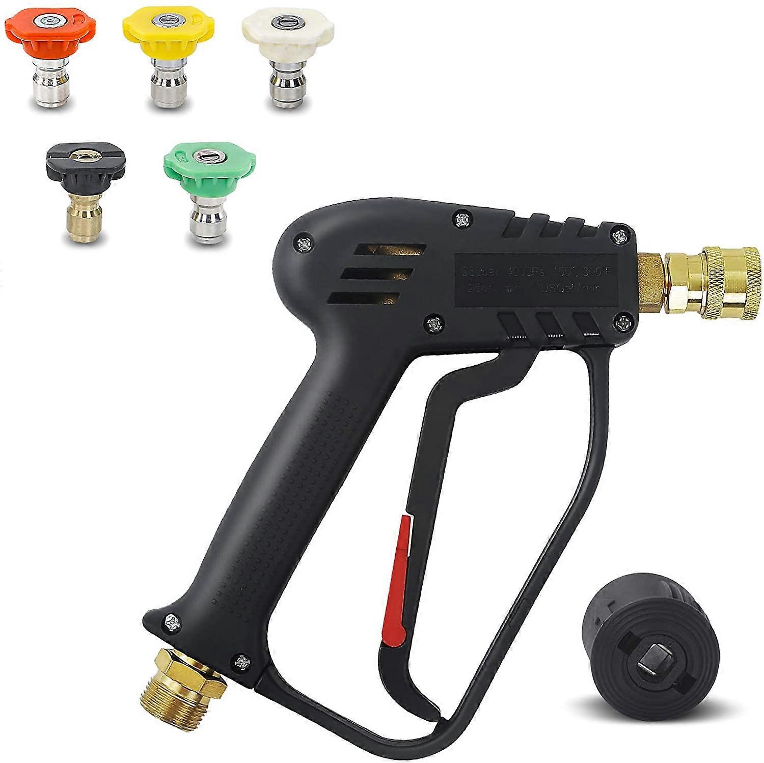 High Pressure Washer Gun, 4000 PSI, M22 (14mm) Interface and Karcher Quick Interface with 5 Water Nozzle Tips for Car Washing