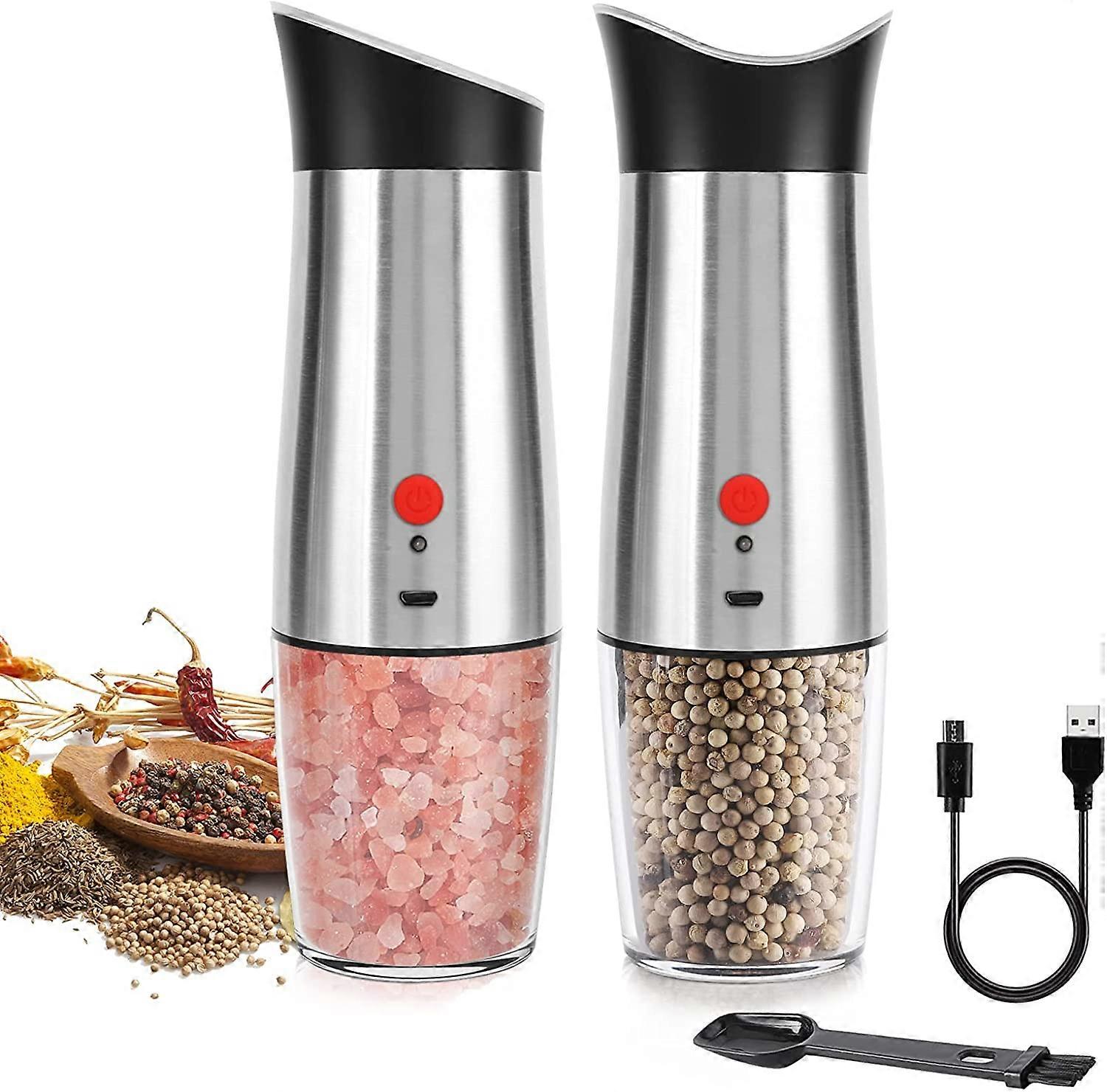 USB Electric Salt and Pepper Grinders Rechargeable(Silver)