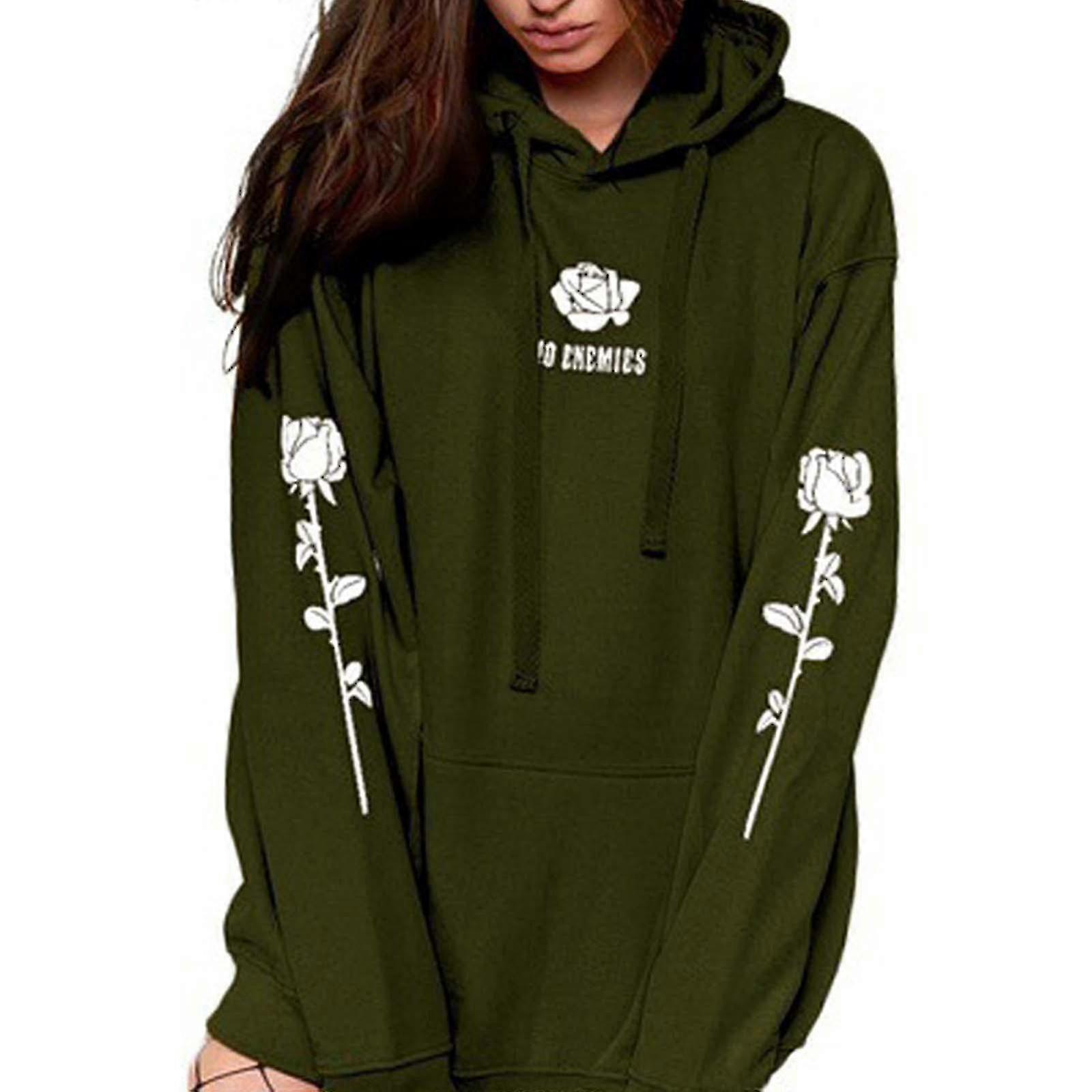 Mujer Rosa Sudadera Floral Sudadera con Capucha Jersey Pullover Top