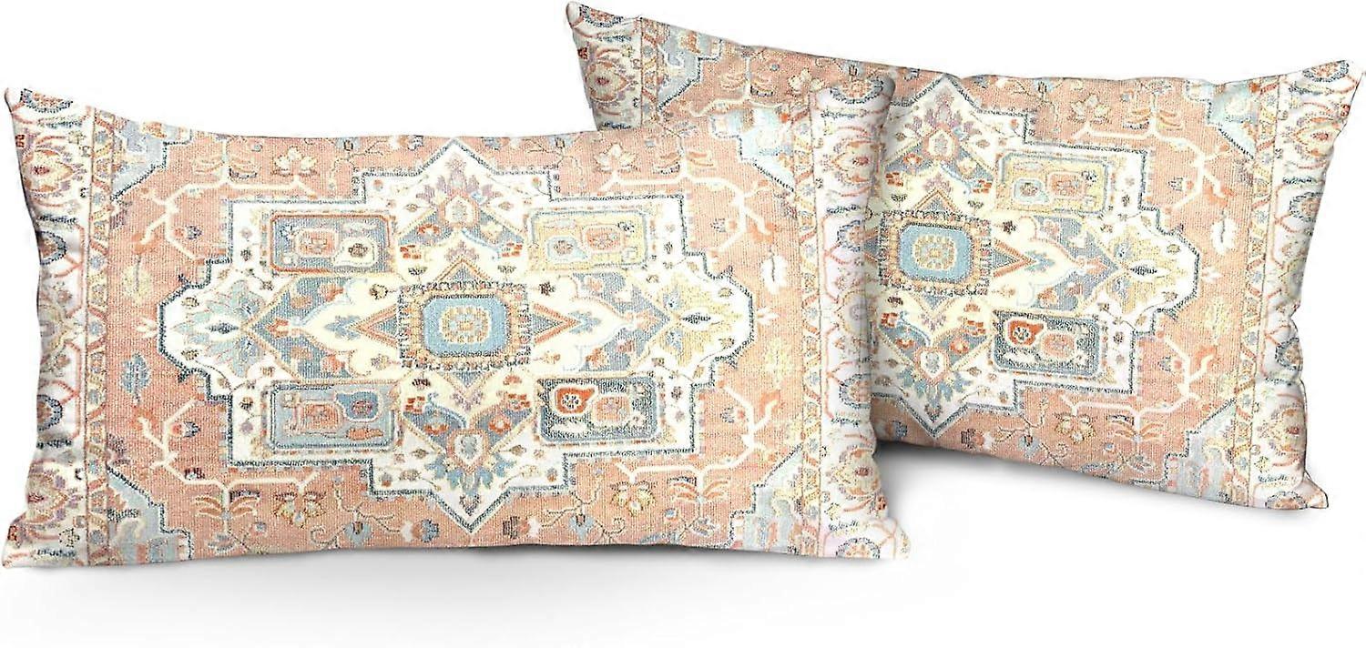 Pembe Mavi Boho Atma Yastık Kılıfları 2'li Set 12"x20" Monaco Halı Çift Taraflı Desen Pamuk Yumuşak Yastık Kılıfı Yastık Kılıfı Bahçe için