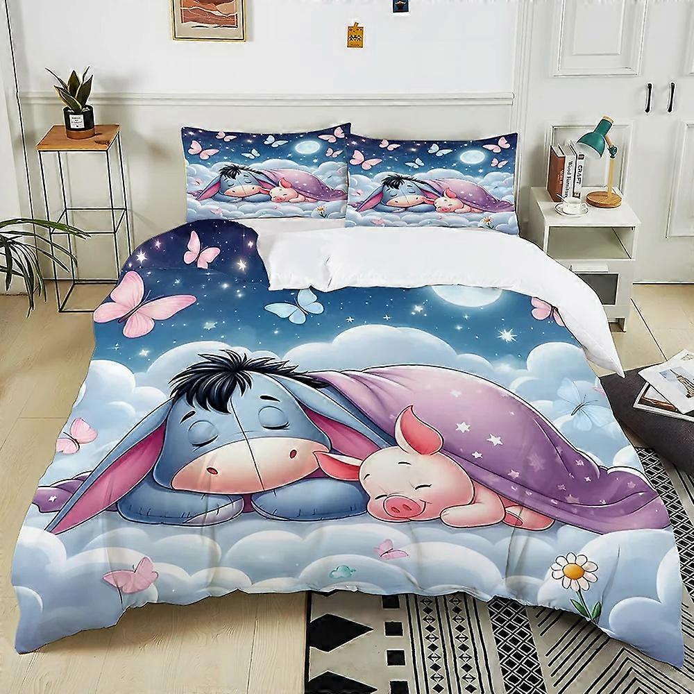 y1783 Lakan Puh Eeyore påslakan mönster 3D-tryckt sängkläder, 3 delar vuxna och barn mjuka sängkläder set sovrum dekoration lakan 