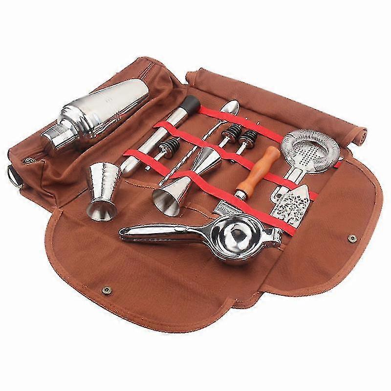 Bartending Kit - Cocktail Bar Roll And Accessory Organizer Brown