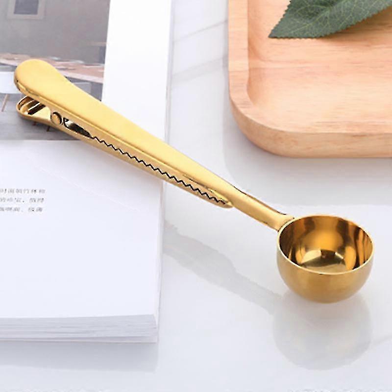 多機能ステンレススチールコーヒースクープ、クリップコーヒーティー測定スクープグラウンドコーヒー測定スクープスプーン付き