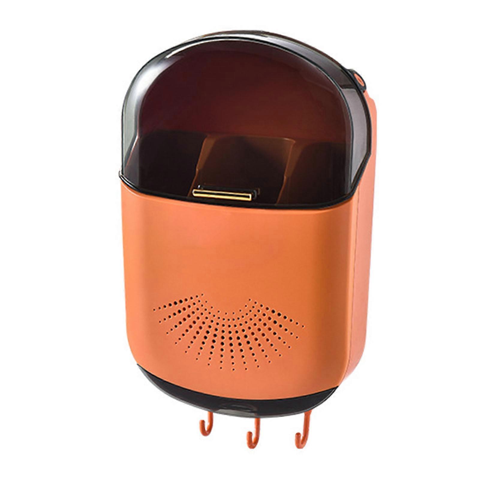 Wall Mounted Chopsticks Holder Dust Prevention 3 Compartments Large Capacity Draining Utensil Storage Box With Cover